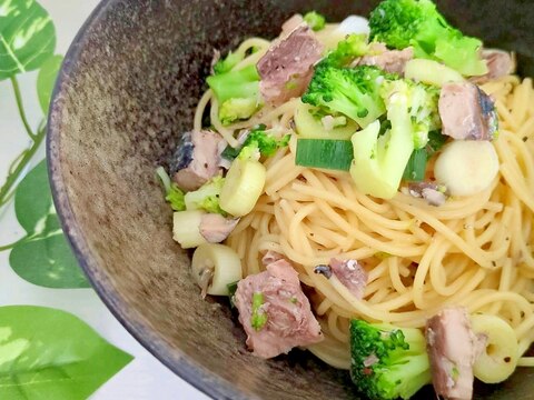 【中華風】美味!鯖缶とブロッコリーの香味パスタ